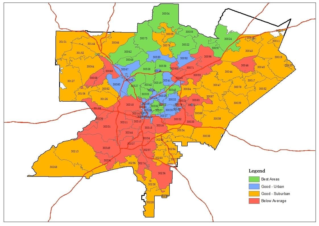 Atlanta alanı posta kodu göster